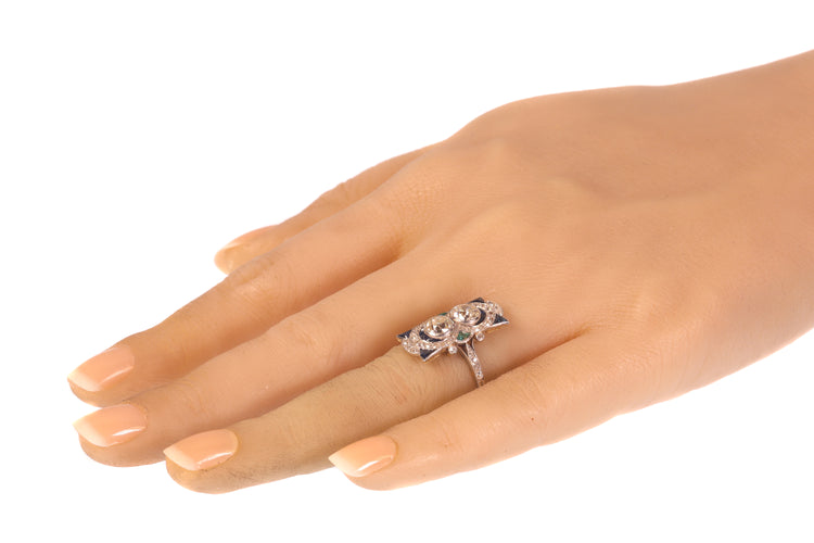 Bague 58 Bague de fiançailles Art déco en platine et or jaune 18K, diamants et saphirs 58 Facettes 21316-0744