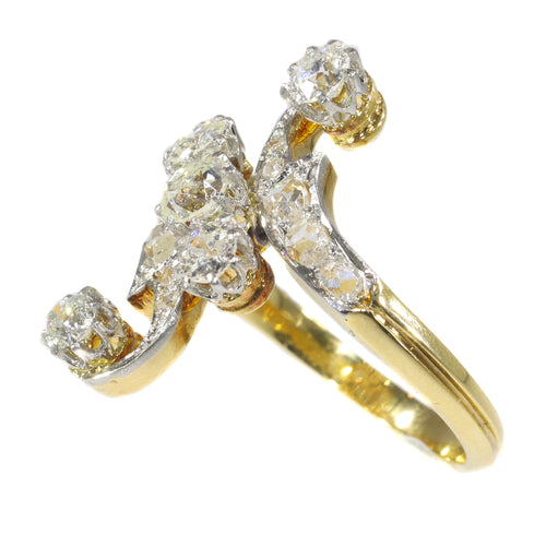Bague 57 Bague de fiançailles Belle Époque en or jaune 18K, platine et diamants 58 Facettes 21345-0169