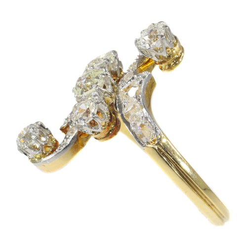 Bague 57 Bague de fiançailles Belle Époque en or jaune 18K, platine et diamants 58 Facettes 21345-0169