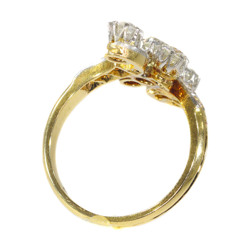Bague 57 Bague de fiançailles Belle Époque en or jaune 18K, platine et diamants 58 Facettes 21345-0169