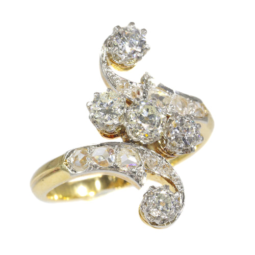 Bague 57 Bague de fiançailles Belle Époque en or jaune 18K, platine et diamants 58 Facettes 21345-0169