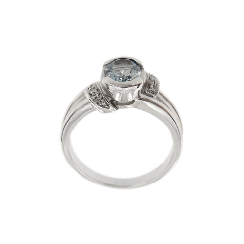 Bague 56 Bague en or blanc 18 ct avec aquamarine et diamants 58 Facettes 21456