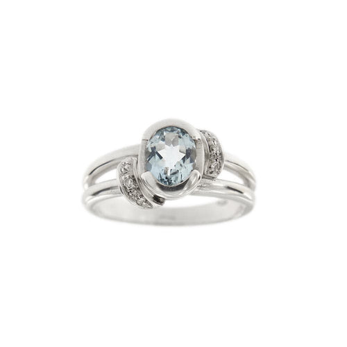 Bague 56 Bague en or blanc 18 ct avec aquamarine et diamants 58 Facettes 21456