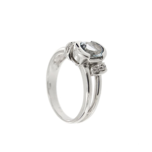 Bague 56 Bague en or blanc 18 ct avec aquamarine et diamants 58 Facettes 21456