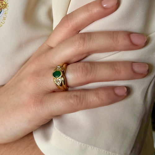 Bague 53 Bague godronnée en or jaune 18k à émeraude et diamants 58 Facettes REF2575-343