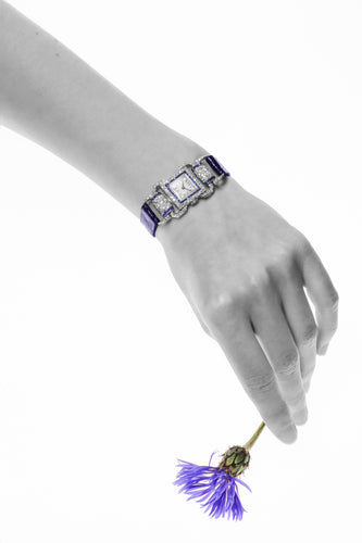 Montre Léon Hatot - Montre bracelet femme Art déco en platine, diamants et saphirs 58 Facettes 22063-0070