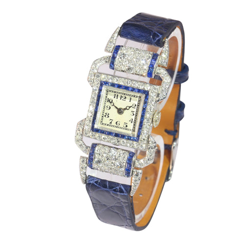 Montre Léon Hatot - Montre bracelet femme Art déco en platine, diamants et saphirs 58 Facettes 22063-0070