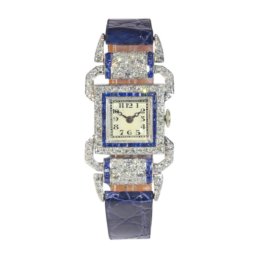 Montre Léon Hatot - Montre bracelet femme Art déco en platine, diamants et saphirs 58 Facettes 22063-0070