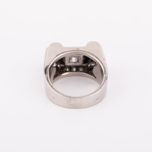 Bague 53 Bague Tank en platine et or gris, diamants (0,50 ct, 2×0,15 ct) 58 Facettes