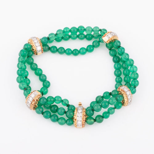 Bracelet Van Cleef & Arpels - Bracelet en or jaune et chrysoprase pavé de diamants 58 Facettes