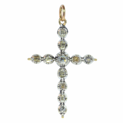 Pendentif Croix pendentif rococo vers 1750 en argent et or rouge 18K, diamants 58 Facettes 22074-0044