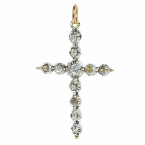 Pendentif Croix pendentif rococo vers 1750 en argent et or rouge 18K, diamants 58 Facettes 22074-0044