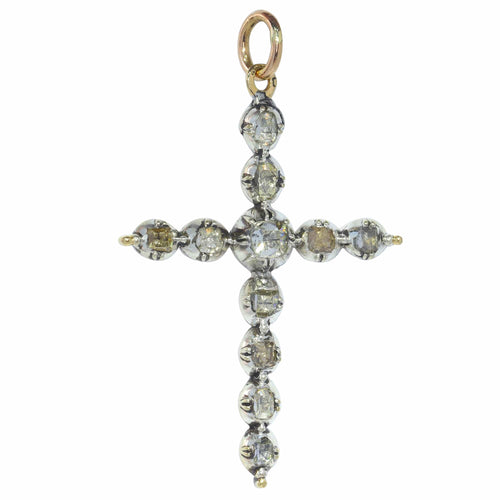 Pendentif Croix pendentif rococo vers 1750 en argent et or rouge 18K, diamants 58 Facettes 22074-0044