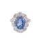 Bague 57 Bague entourage saphir de Ceylan ovale en platine et diamants 58 Facettes 1