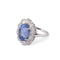 Bague 57 Bague entourage saphir de Ceylan ovale en platine et diamants 58 Facettes 1