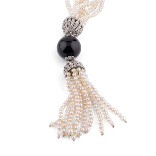 Collier Collier Bayadère 1920 en platine, perles fines, diamants et onyx 58 Facettes 1