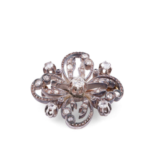 Broche Broche rosace Napoléon III en or, argent et diamants 58 Facettes 1