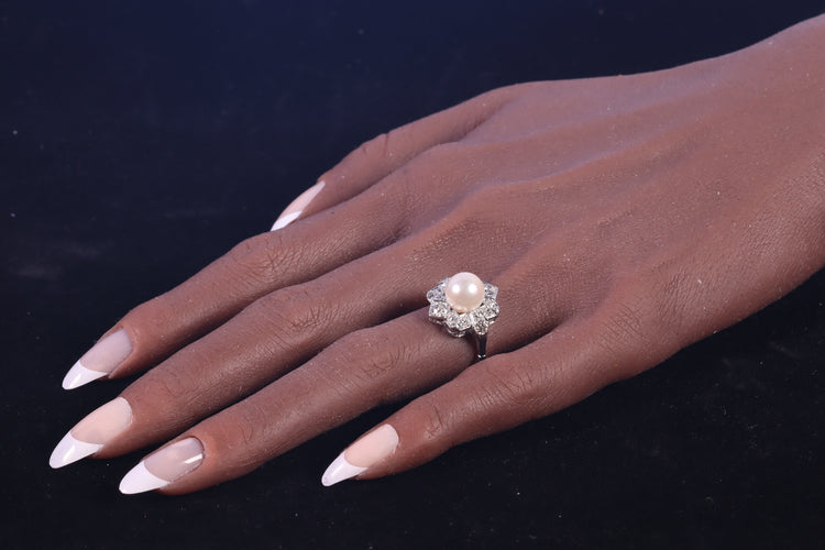 Bague 50 Bague Art déco belge en platine avec diamants et perle de culture 58 Facettes 22132-0317