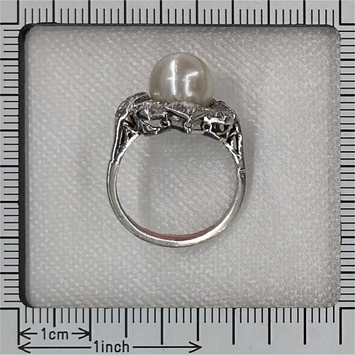Bague 50 Bague Art déco belge en platine avec diamants et perle de culture 58 Facettes 22132-0317