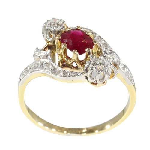 Bague 55 Bague de fiançailles Belle Époque en or jaune 18K, rubis et diamants 58 Facettes 22137-0266