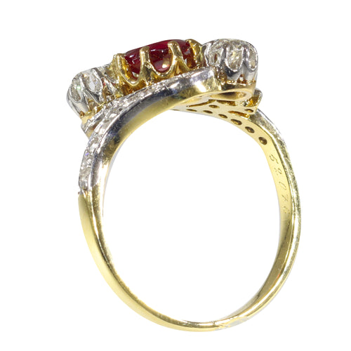 Bague 55 Bague de fiançailles Belle Époque en or jaune 18K, rubis et diamants 58 Facettes 22137-0266