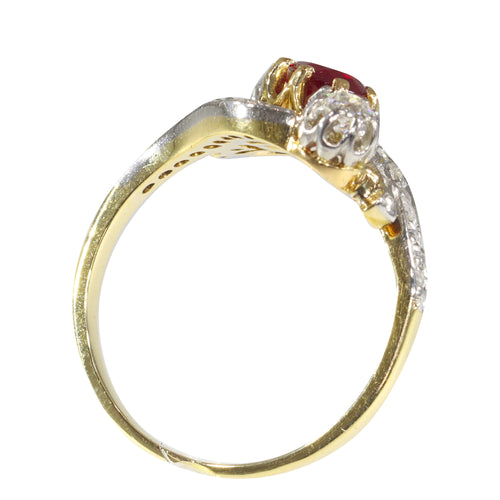 Bague 55 Bague de fiançailles Belle Époque en or jaune 18K, rubis et diamants 58 Facettes 22137-0266