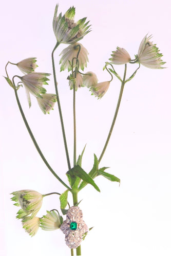 Bague 54 Bague Art déco de fiançailles en platine, diamants et émeraude 58 Facettes 22151-0121