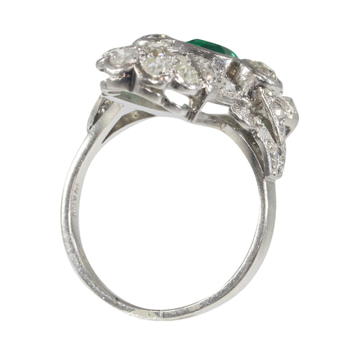 Bague 54 Bague Art déco de fiançailles en platine, diamants et émeraude 58 Facettes 22151-0121