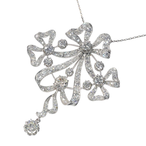 Pendentif Belle Époque - Broche-pendentif convertible nœud en platine et diamants 58 Facettes 22152-0220
