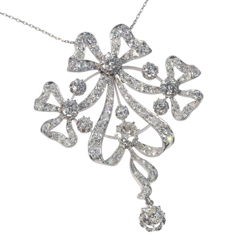 Pendentif Belle Époque - Broche-pendentif convertible nœud en platine et diamants 58 Facettes 22152-0220