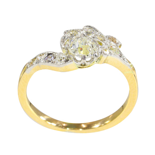 Bague 53 Belle Époque - Bague de fiançailles en platine et or jaune 18K, diamants 58 Facettes 22152-0291