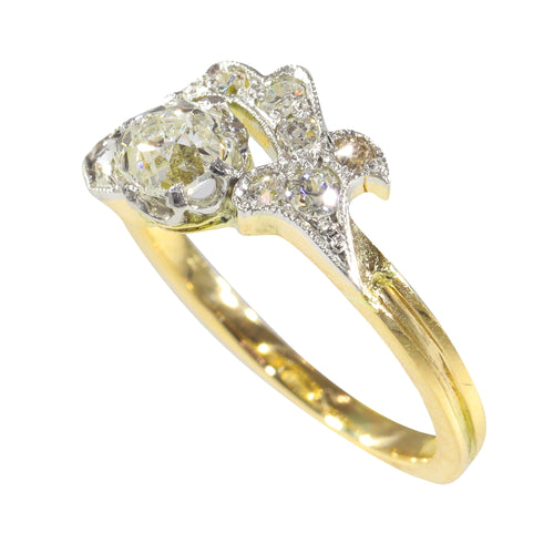 Bague 53 Belle Époque - Bague de fiançailles en platine et or jaune 18K, diamants 58 Facettes 22152-0291