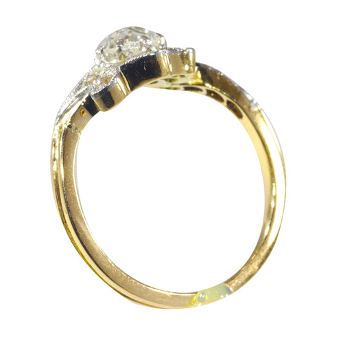 Bague 53 Belle Époque - Bague de fiançailles en platine et or jaune 18K, diamants 58 Facettes 22152-0291
