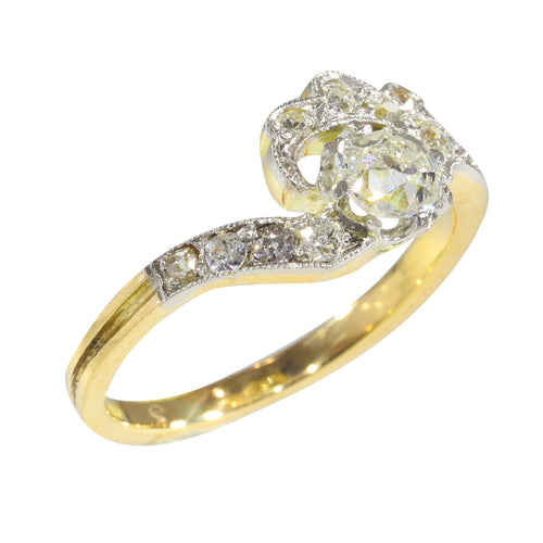 Bague 53 Belle Époque - Bague de fiançailles en platine et or jaune 18K, diamants 58 Facettes 22152-0291