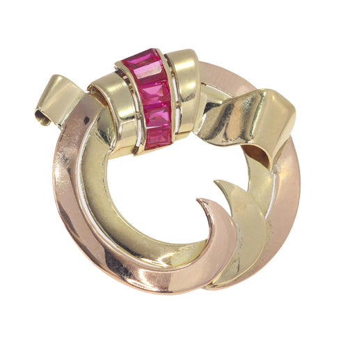 Broche Broche rétro vintage en or bicolore 18K et rubis 58 Facettes 22166-0003