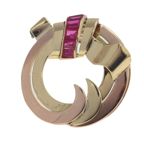 Broche Broche rétro vintage en or bicolore 18K et rubis 58 Facettes 22166-0003