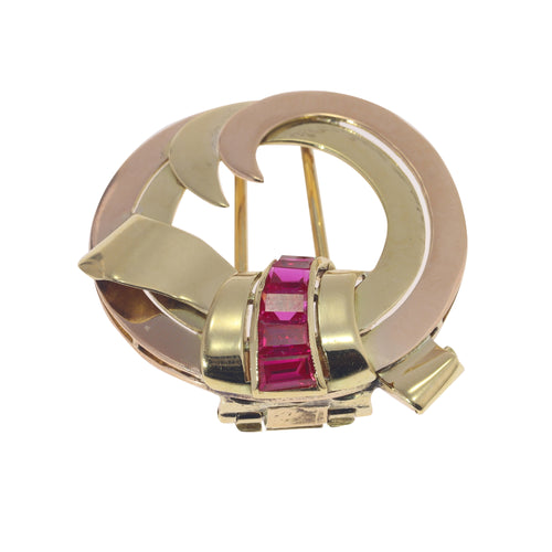 Broche Broche rétro vintage en or bicolore 18K et rubis 58 Facettes 22166-0003