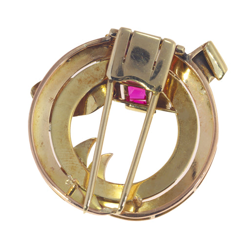 Broche Broche rétro vintage en or bicolore 18K et rubis 58 Facettes 22166-0003