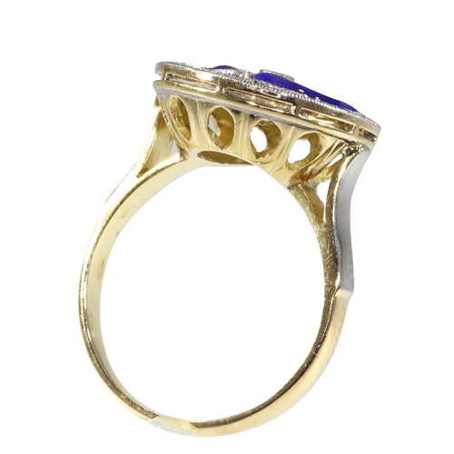 Bague 50 Bague Art déco vintage en or jaune 18K, diamants et émail bleu 58 Facettes 22236-0281