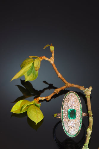 Bague 53 Bague Art déco - Bague de fiançailles en platine et émeraude colombienne 58 Facettes 22298-0053