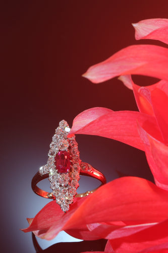 Bague 53 Bague victorienne en or rouge 18K avec rubis et diamants 58 Facettes 22298-0136