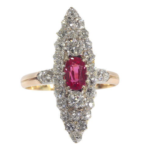 Bague 53 Bague victorienne en or rouge 18K avec rubis et diamants 58 Facettes 22298-0136