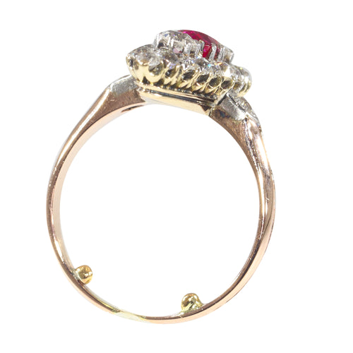 Bague 53 Bague victorienne en or rouge 18K avec rubis et diamants 58 Facettes 22298-0136