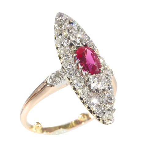 Bague 53 Bague victorienne en or rouge 18K avec rubis et diamants 58 Facettes 22298-0136