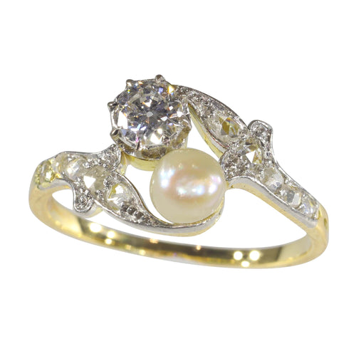 Bague 55 Bague Toi et Moi Belle Époque en or jaune 18K, diamants et perle 58 Facettes 22298-0303