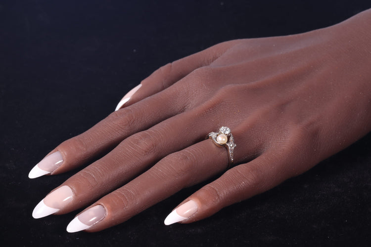 Bague 55 Bague Toi et Moi Belle Époque en or jaune 18K, diamants et perle 58 Facettes 22298-0303