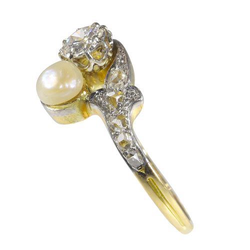 Bague 55 Bague Toi et Moi Belle Époque en or jaune 18K, diamants et perle 58 Facettes 22298-0303