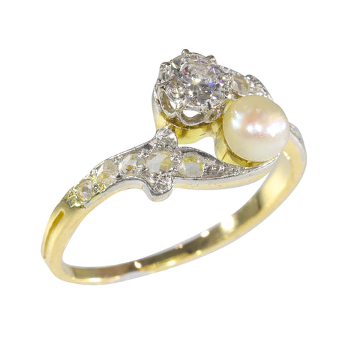 Bague 55 Bague Toi et Moi Belle Époque en or jaune 18K, diamants et perle 58 Facettes 22298-0303