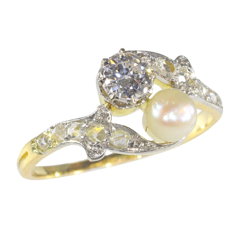 Bague 55 Bague Toi et Moi Belle Époque en or jaune 18K, diamants et perle 58 Facettes 22298-0303
