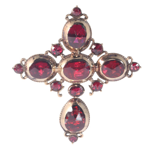 Pendentif Pendentif croix Badine Empire en or jaune 18K et grenats 58 Facettes 22354-0097